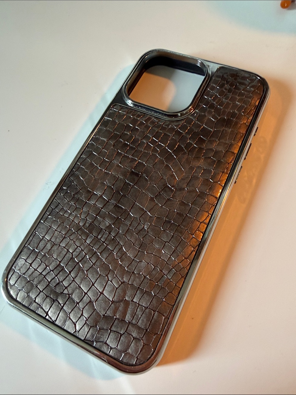 Silver Croc-Texture iPhone 15 pro max Case - Protective Stylish Cover